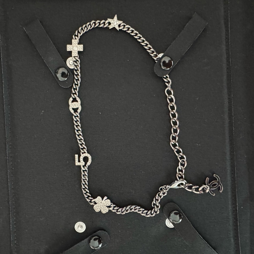 Chanel choker in ruthenium, silver, and crystal